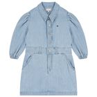 Girls Blue Logo Denim Dress, 1, hi-res