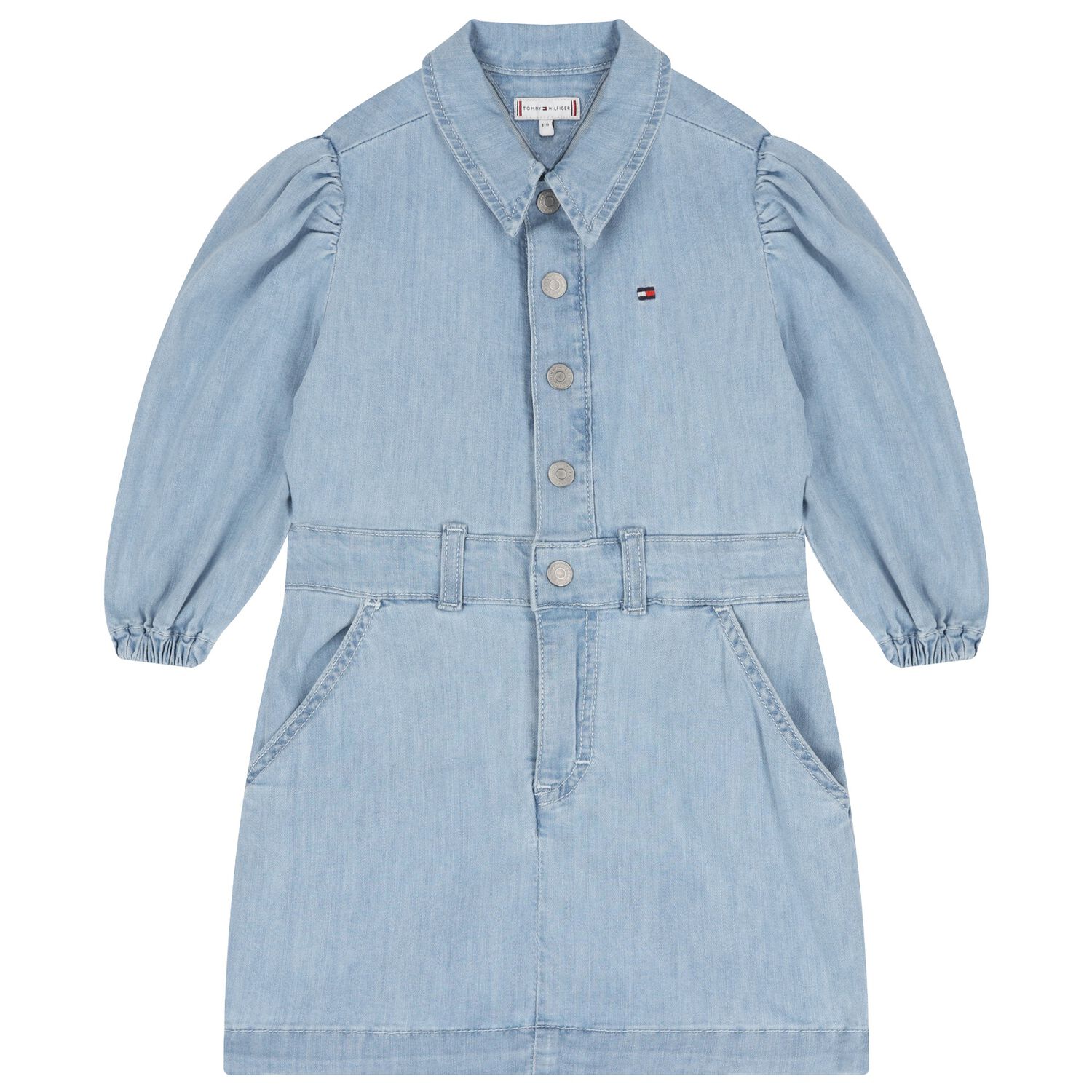 Girls Blue Logo Denim Dress, 1, hi-res