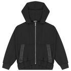 Girls Black Logo Hooded Zip-Up Top, 1, hi-res