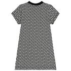 Girl Black & White Monogram Logo Dress, 1, hi-res