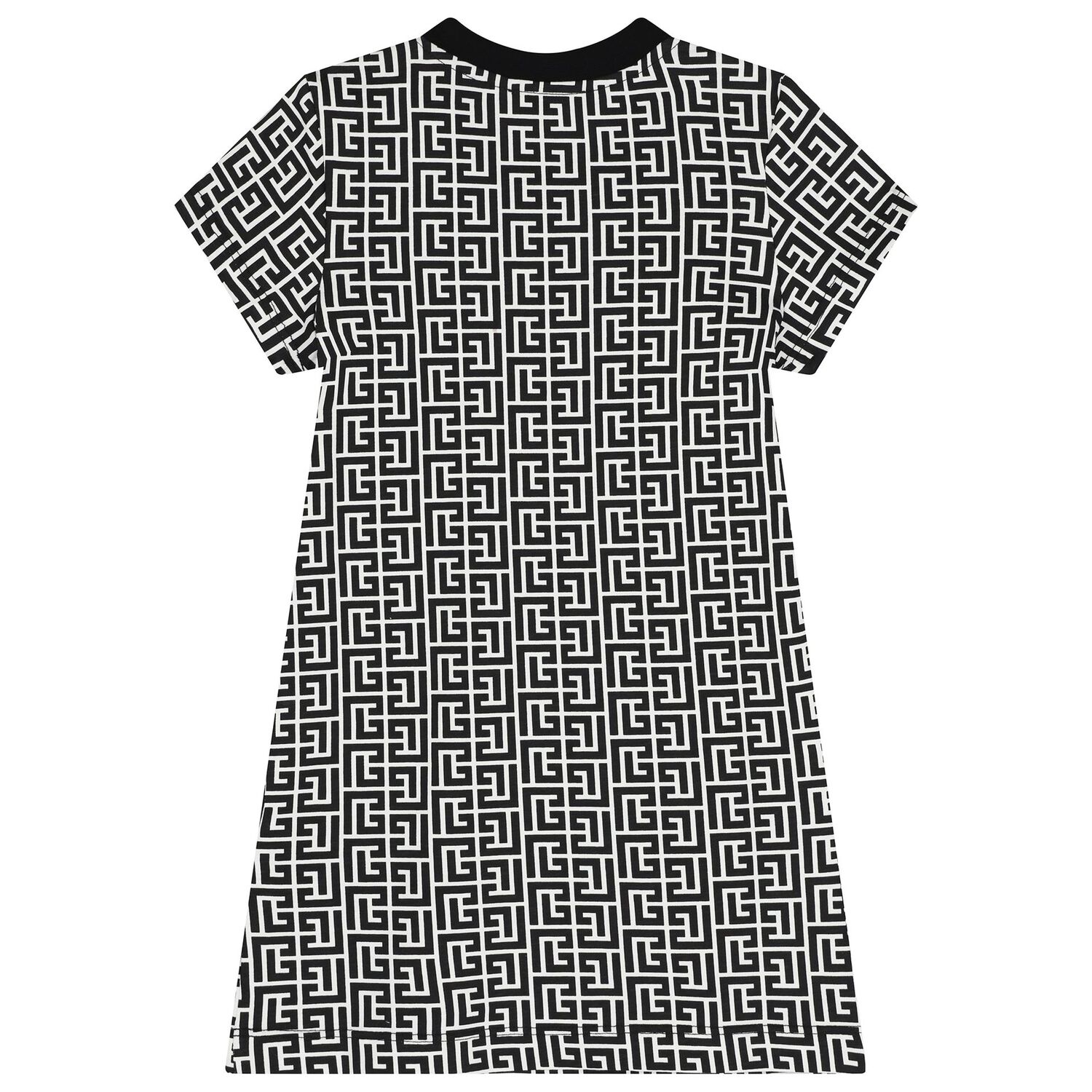 Girl Black & White Monogram Logo Dress, 1, hi-res