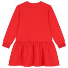 Girls Red Teddy Bear Logo Dress, 1, hi-res