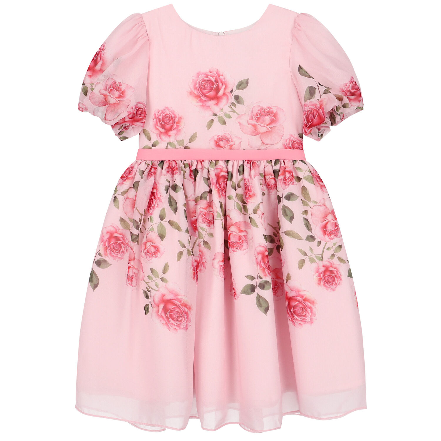 Girls Pink Floral Chiffon Dress, 1, hi-res