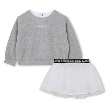 KARL LAGERFELD Younger Girls Grey & White Logo Skirt, 1 Younger Girls Grey & White Logo Skirt