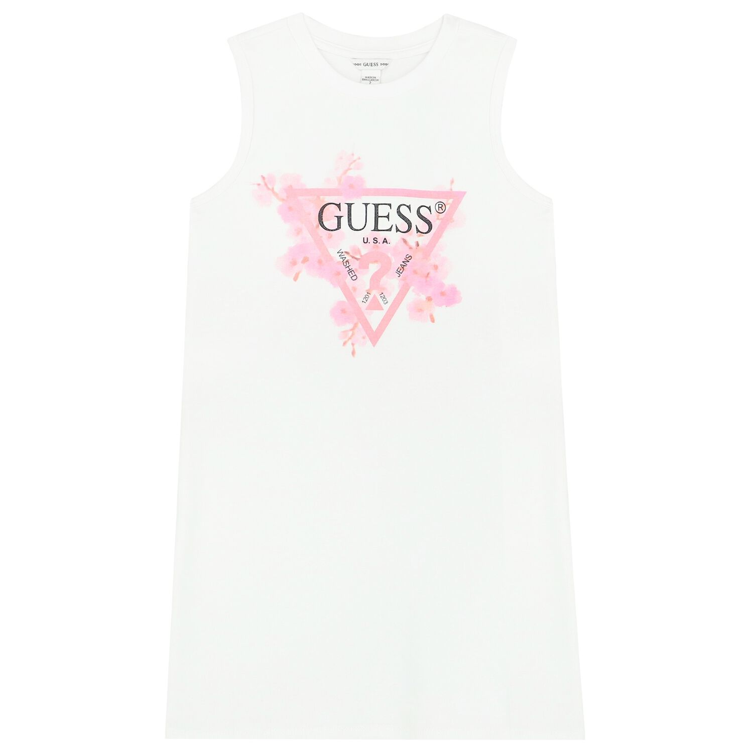 Girls White Logo Cherry Blossom Dress, 1, hi-res
