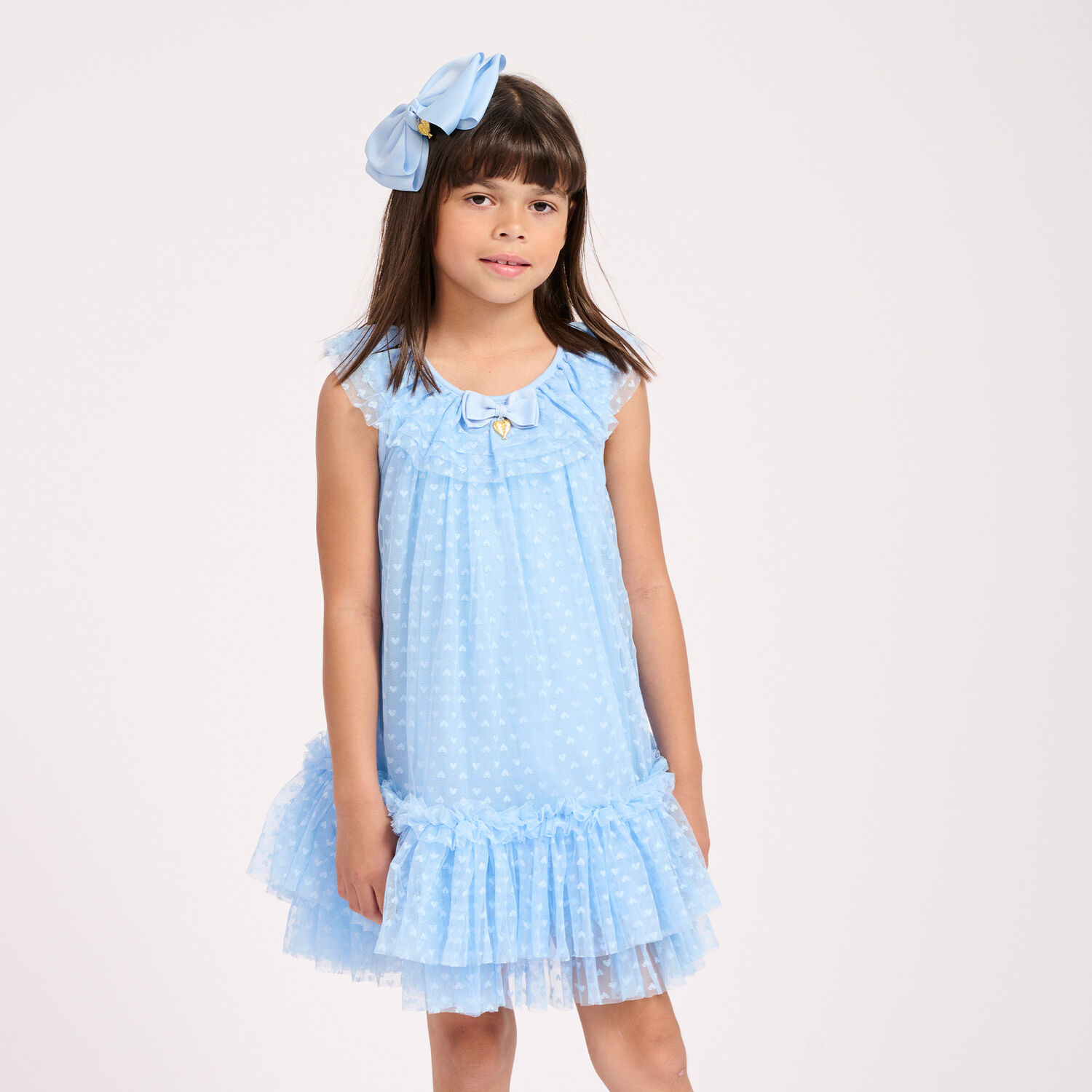 Girls Blue Hearts Tulle Dress, 2, hi-res