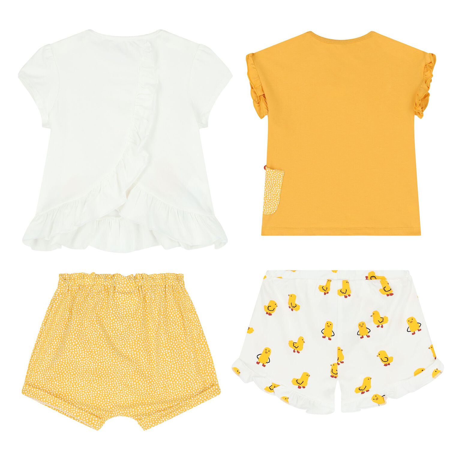 Baby Girls Yellow & White Shorts Set (4 Piece), 1, hi-res