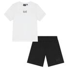 Boys White & Black Logo Shorts Set, 1, hi-res