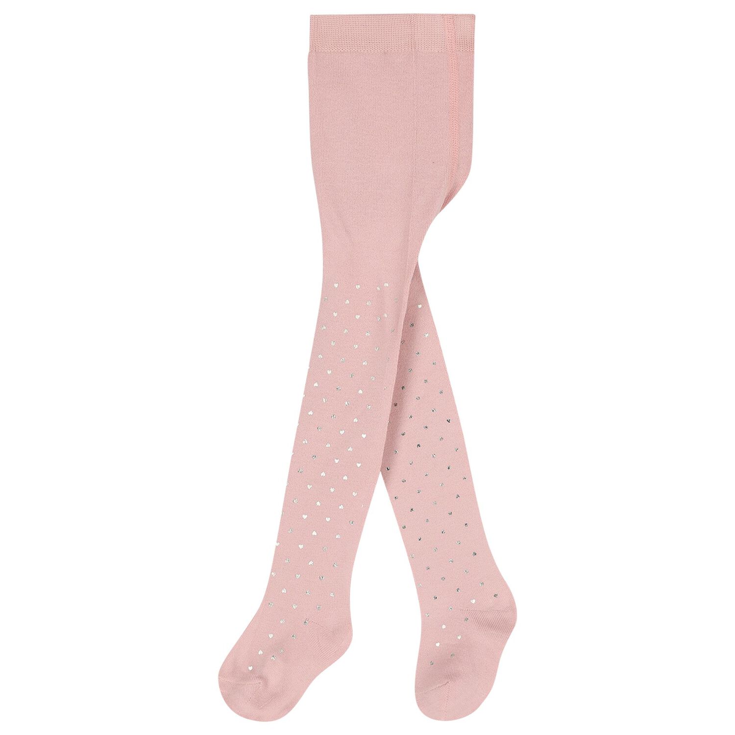 Younger Girls Pink & Gold Heart Tights, 2, hi-res