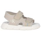 Beige & White Younger Logo Sandals, 1, hi-res