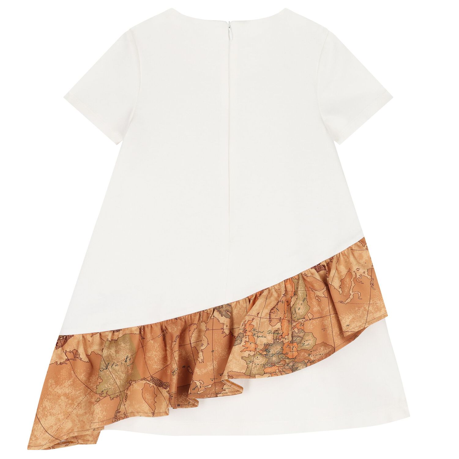 Girls White & Beige Geo Map Dress, 1, hi-res