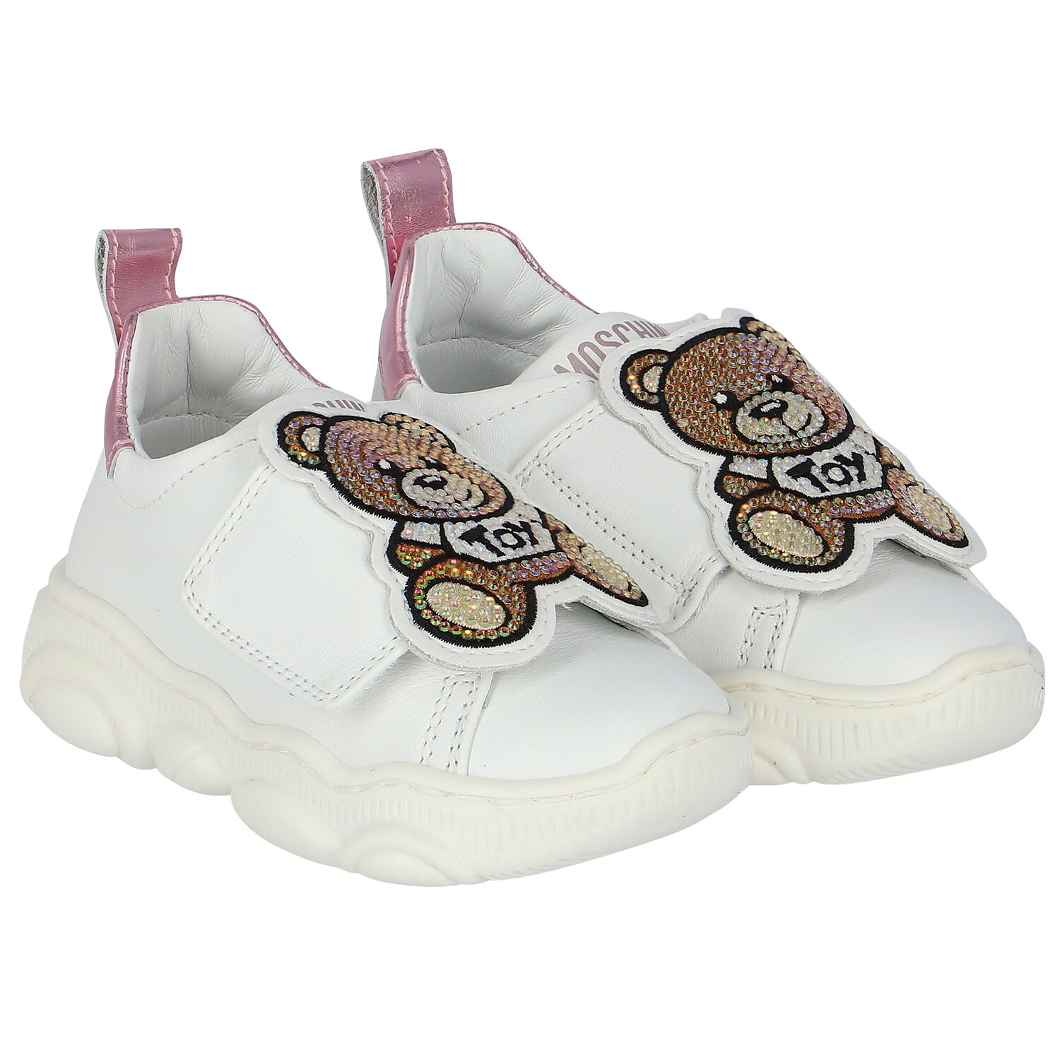 Girls White Embellished Teddy Logo Trainers, 1, hi-res