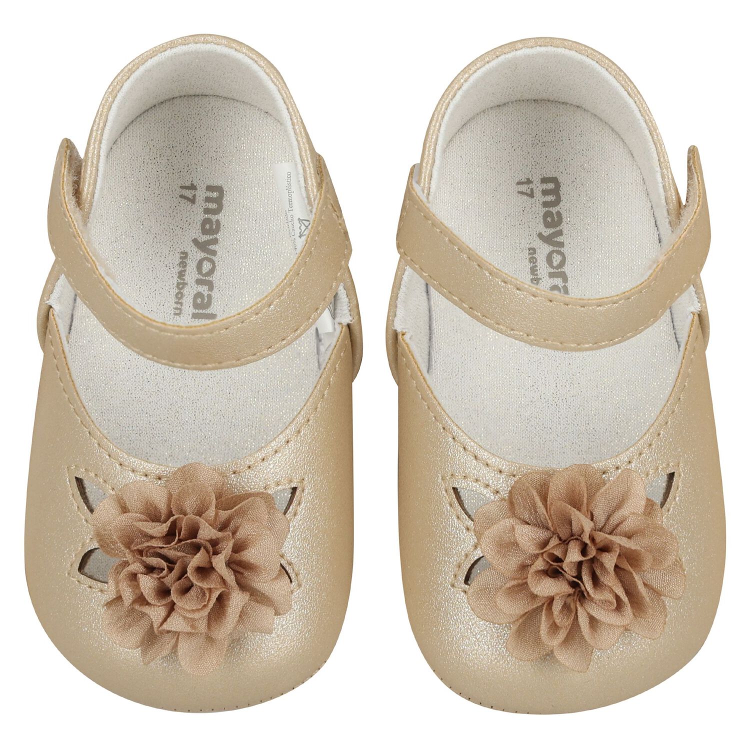 Baby Girls Beige Flower Pre Walker Shoes, 4, hi-res