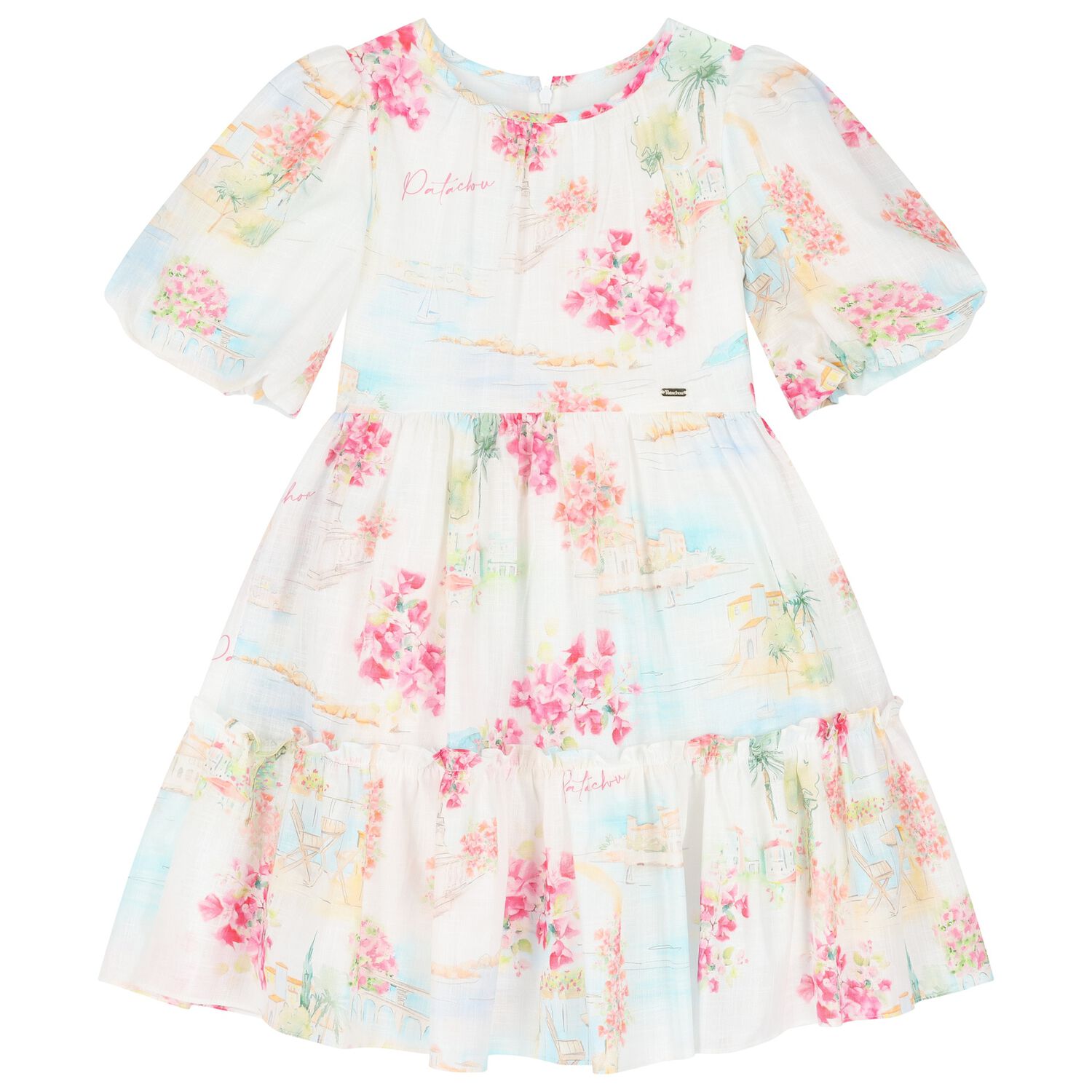Girls White Floral Dress, 1, hi-res