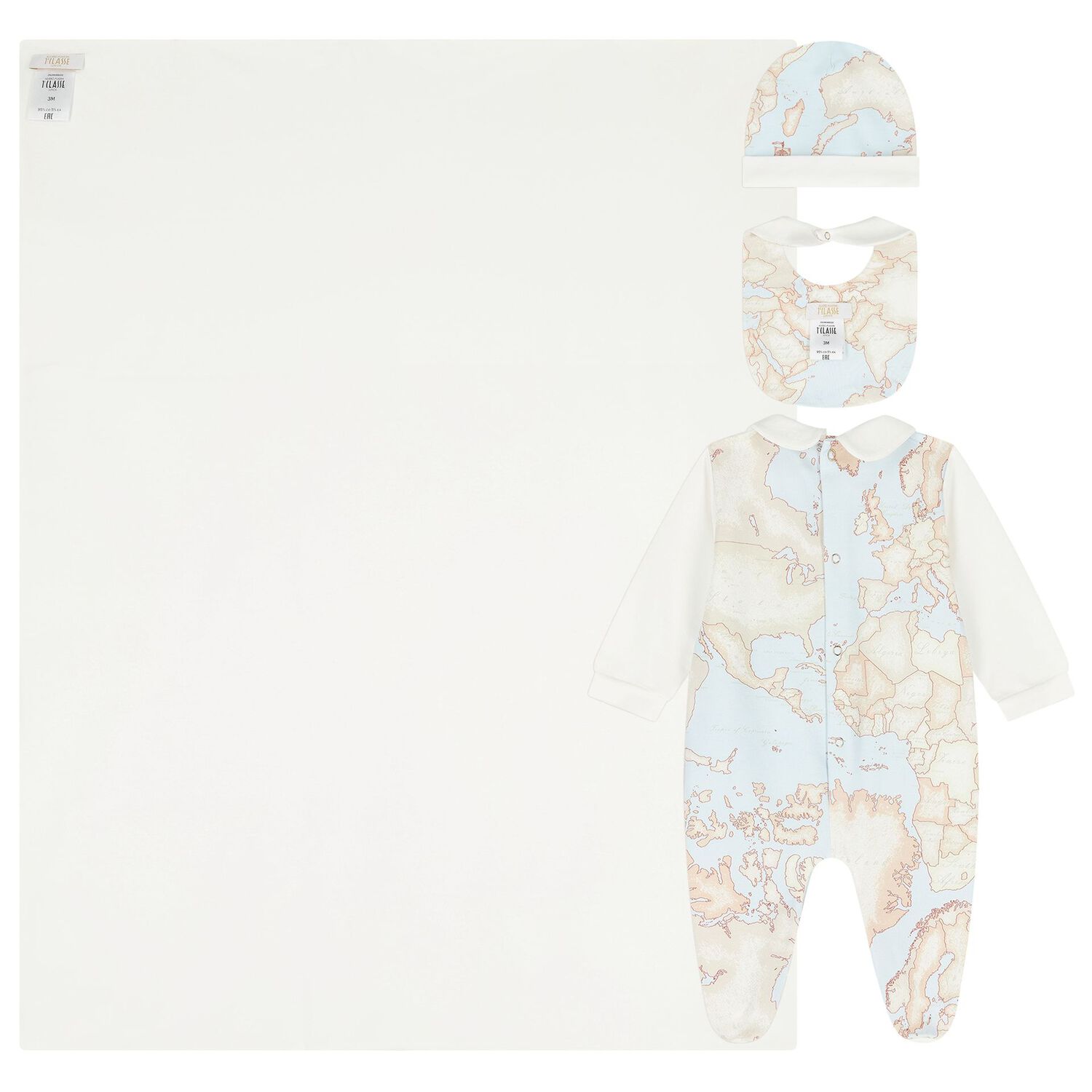 Baby Boys Beige & Blue Geo Map Babygrow Gift Set, 2, hi-res