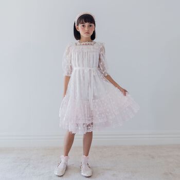 Girls Pink Embroidered Tulle Dress