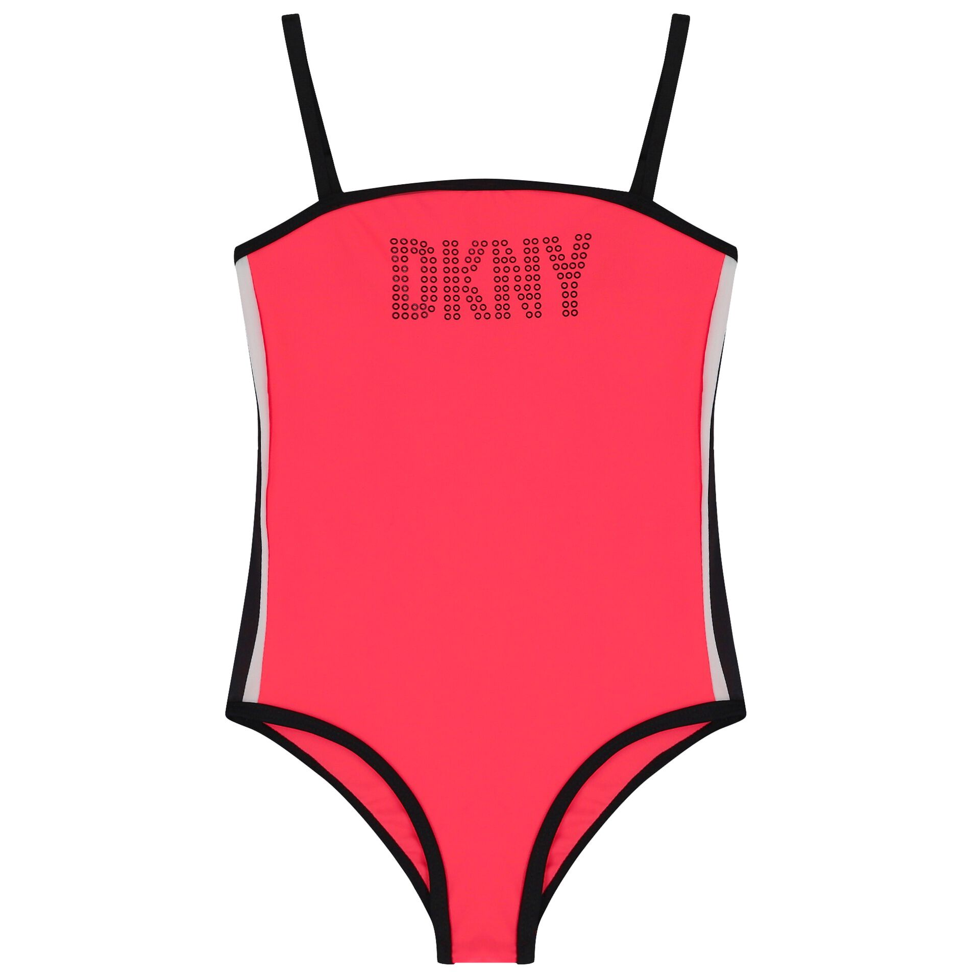 DKNY Girls Neon Pink Logo Swimsuit Junior Couture UK