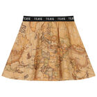 Girls Beige Geo Map Skirt, 1, hi-res