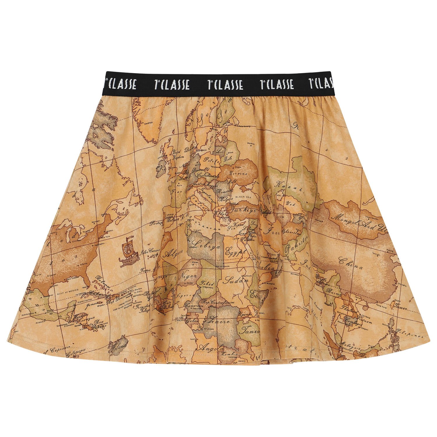 Girls Beige Geo Map Skirt, 1, hi-res