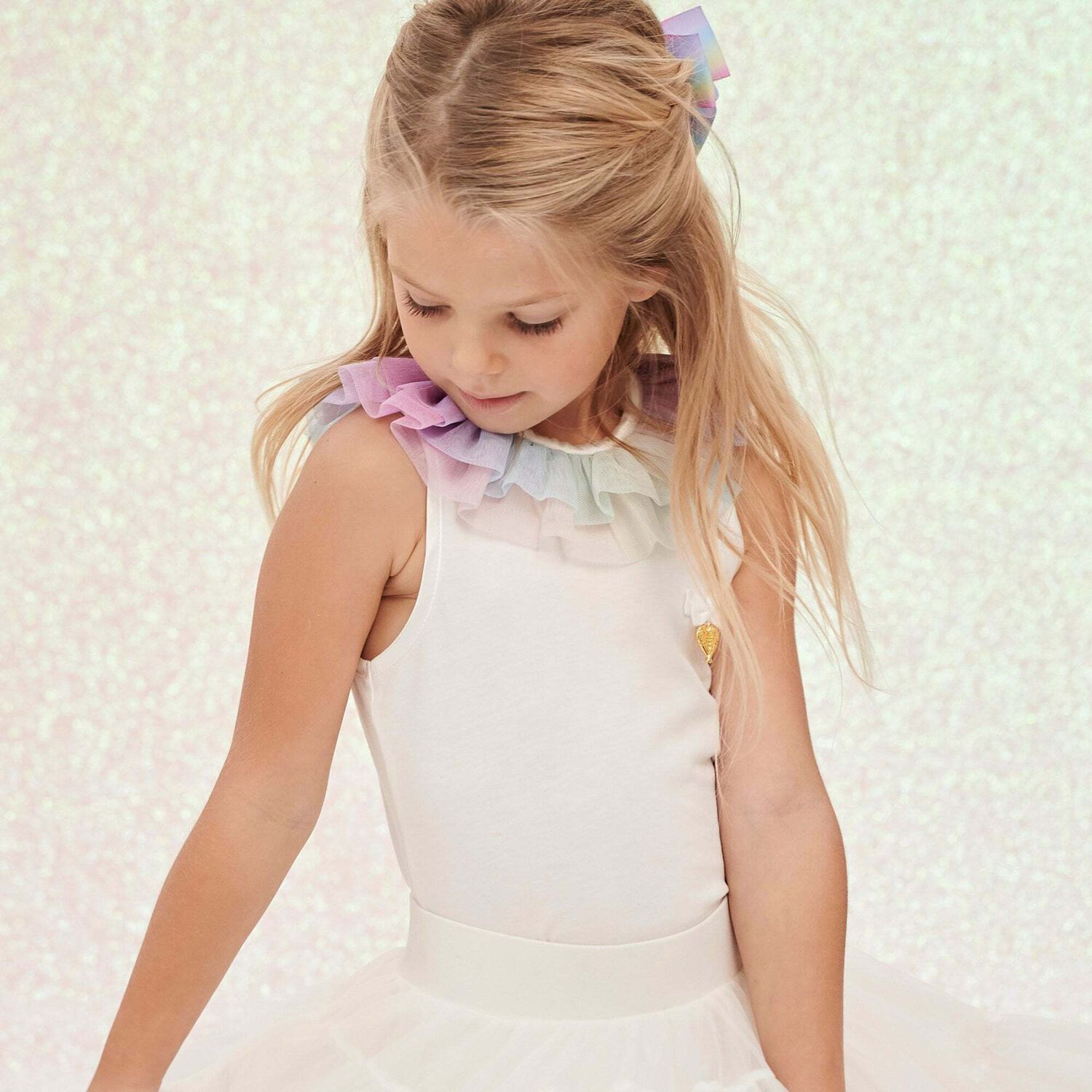 Girls White & Rainbow Tulle Top, 1, hi-res image number null