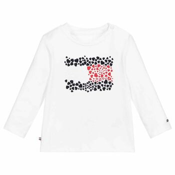 Baby Girls White Long Sleeve Logo Top