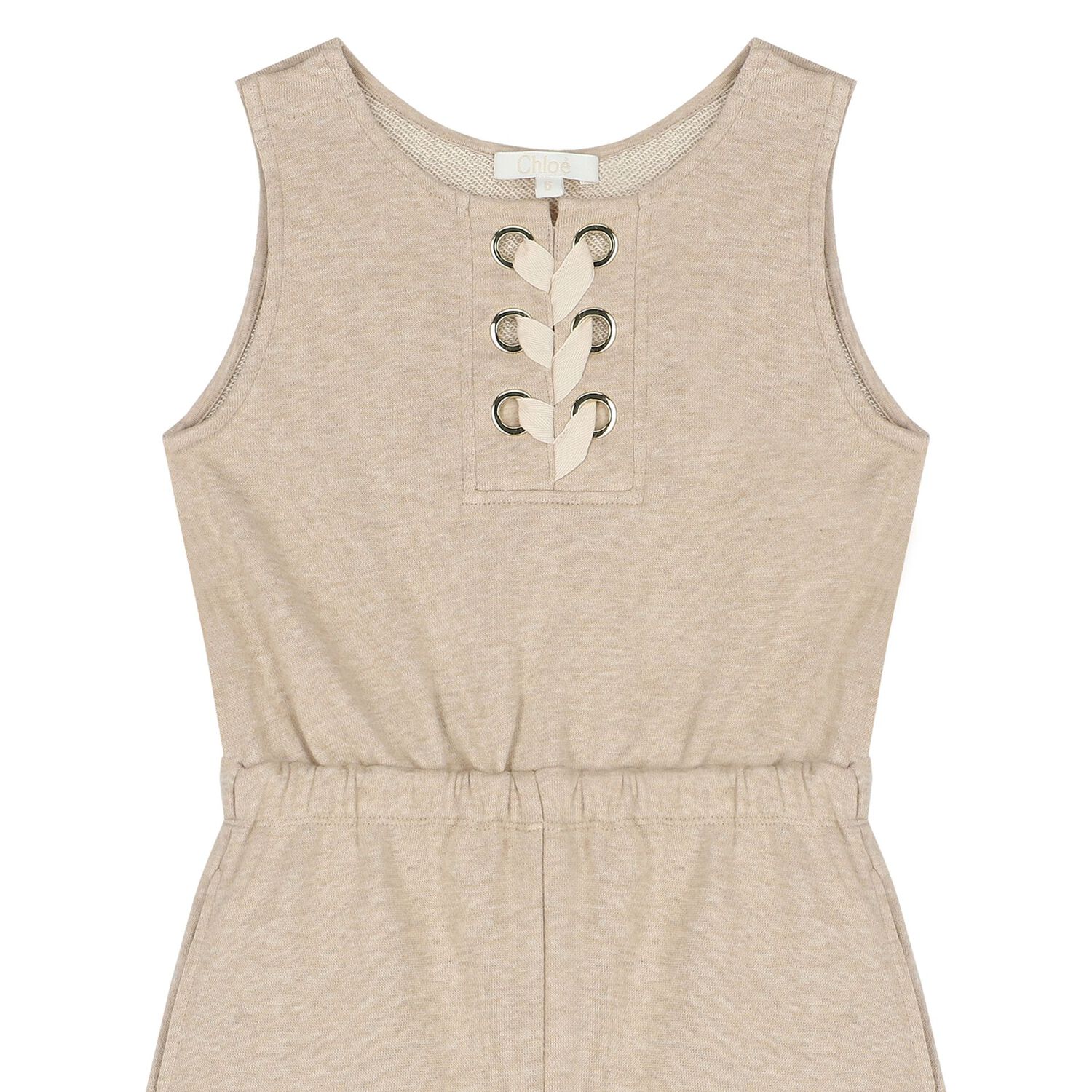 Girls Beige Ribbon Playsuit, 1, hi-res