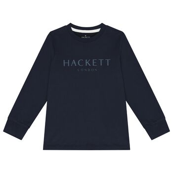 Boys Navy Blue Logo Long Sleeve Top