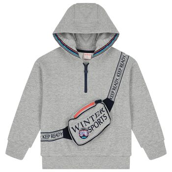 Boys Grey Bag Hooded Top