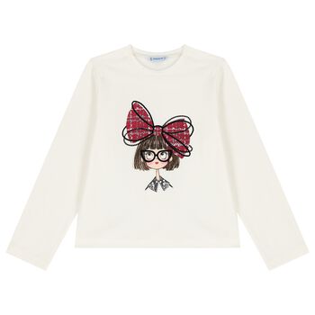 Girls Ivory Printed Long Sleeve Top