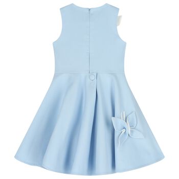 Girls Blue Butterfly Satin Dress