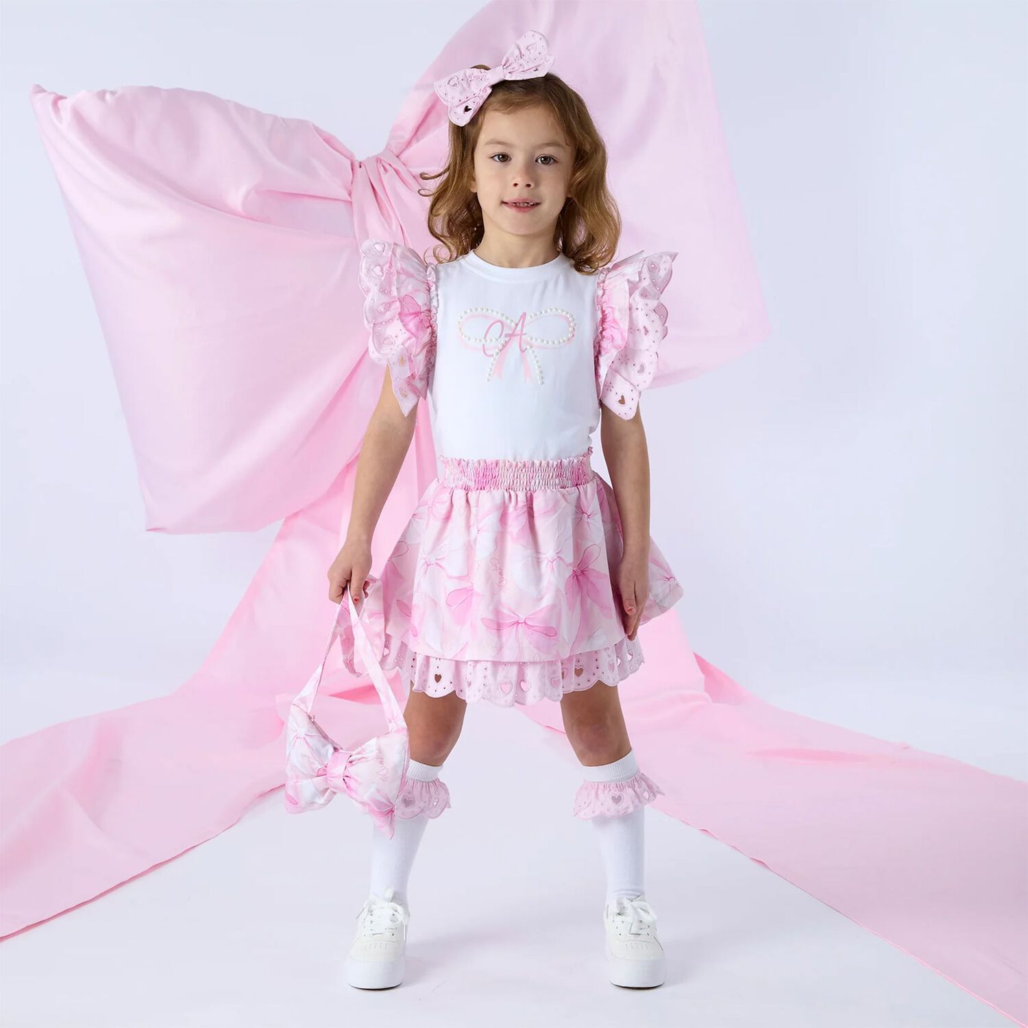 Girls Pink Bow Handbag, 1, hi-res