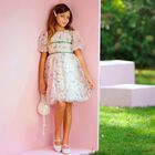 Girls Pink Floral Tulle Dress, 1, hi-res
