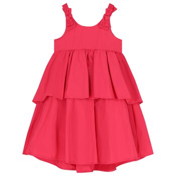 Girls Pink Bow Tiered Dress