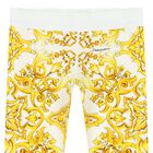 Girls White & Yellow Majolica Leggings, 1, hi-res