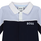 Baby Boys Navy Blue Logo Polo Romper, 1, hi-res