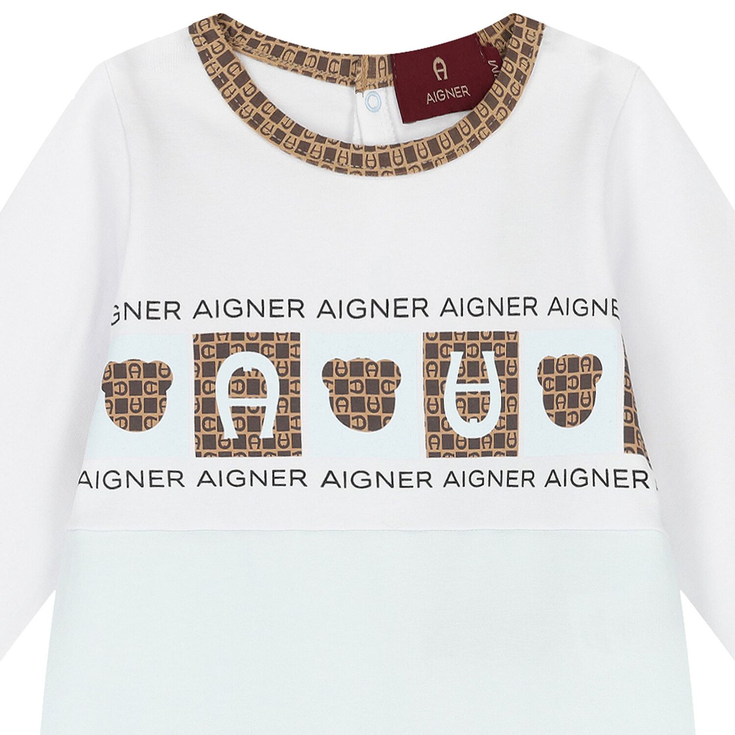 Baby Boys White & Blue Logo Babygrow, 1, hi-res