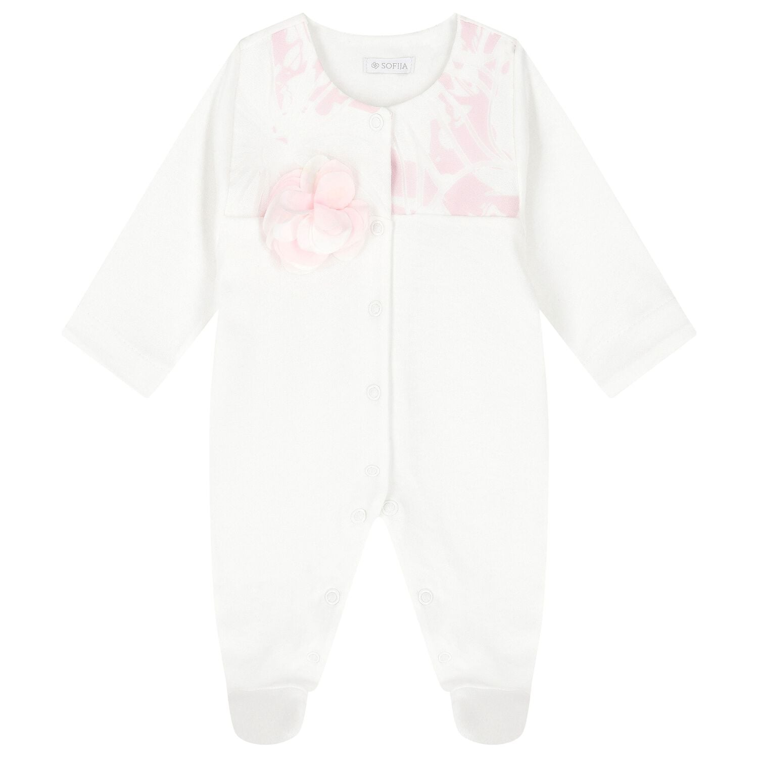 Baby Girls Ivory Flower Babygrow, 1, hi-res