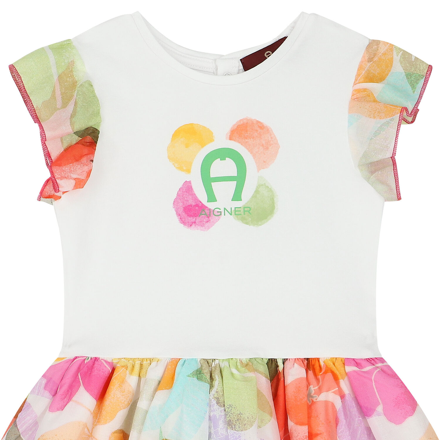 Younger Girls White Floral Logo Dress, 1, hi-res