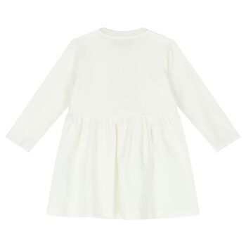 Younger Girls Ivory Teddy Bear Logo Dress