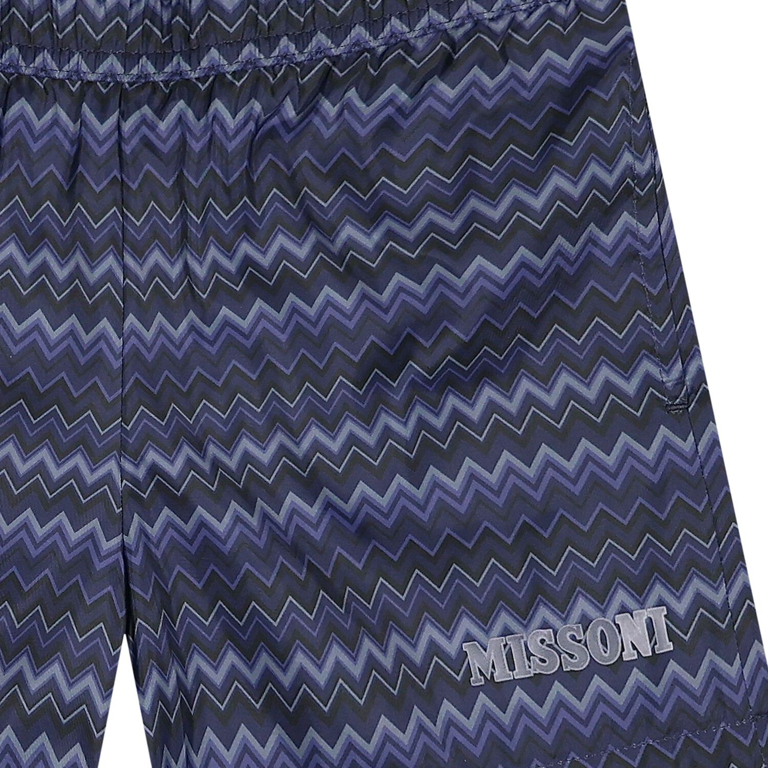 Boys Navy Blue Zig Zag Logo Swim Shorts, 1, hi-res