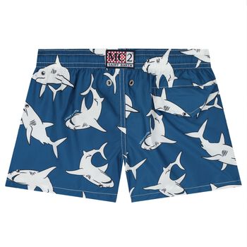 Boys Navy Blue Sharks Swim Shorts