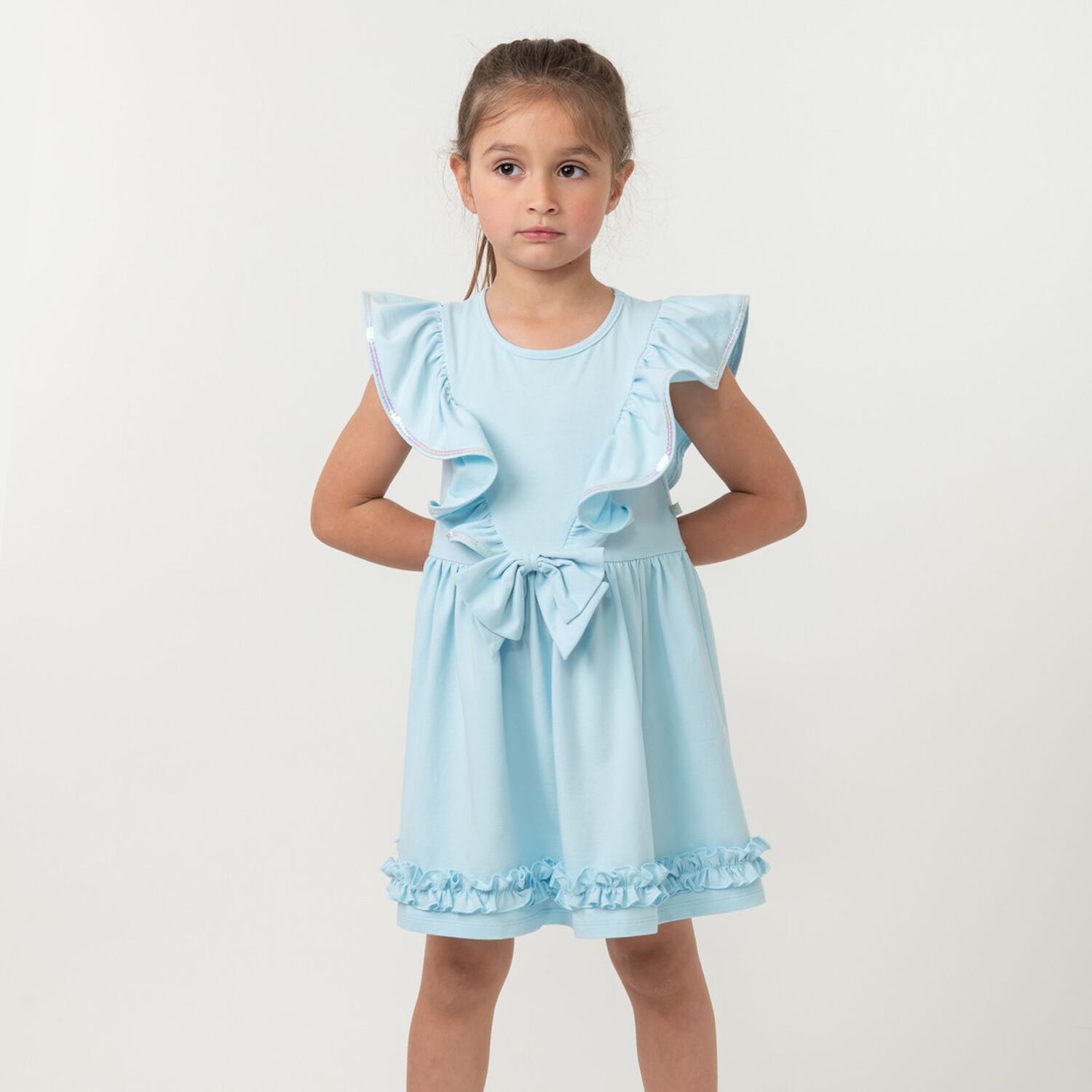 Girls Blue Ruffle Dress, 1, hi-res image number null
