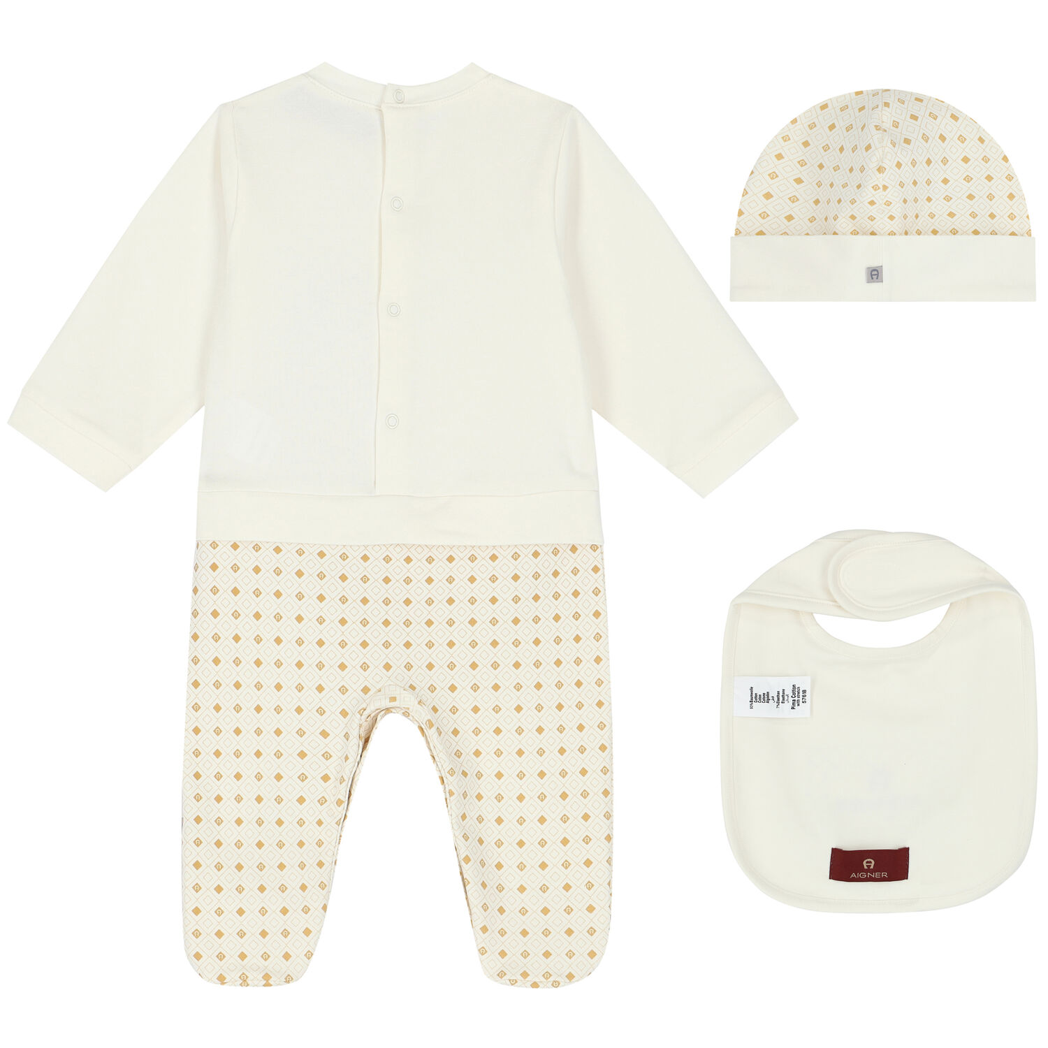 Ivory & Gold Logo Babygrow Set, 1, hi-res
