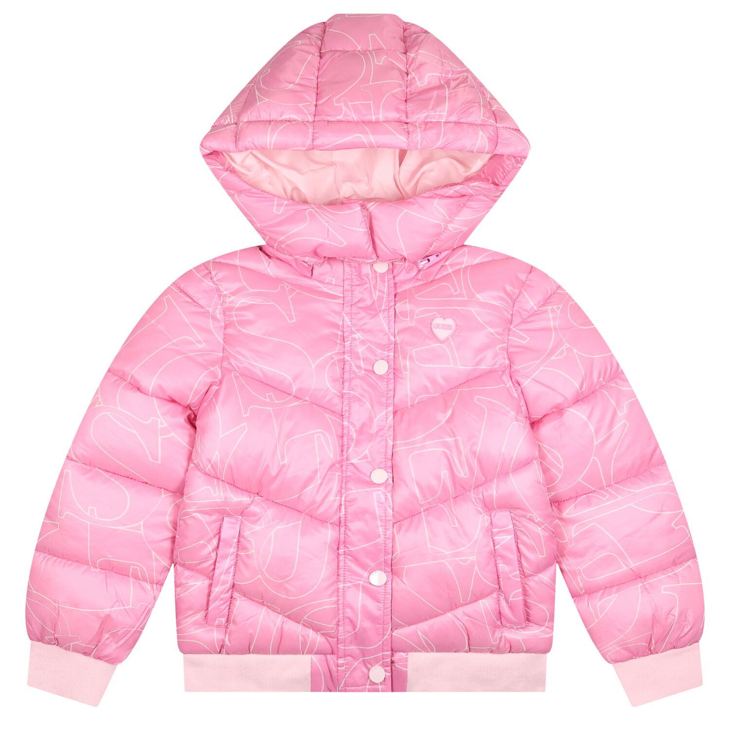Girls Pink Bear Logo Padded Jacket, 1, hi-res