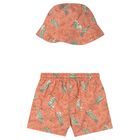 Younger Boys Orange Swim Shorts & Reversible Hat Set, 1, hi-res