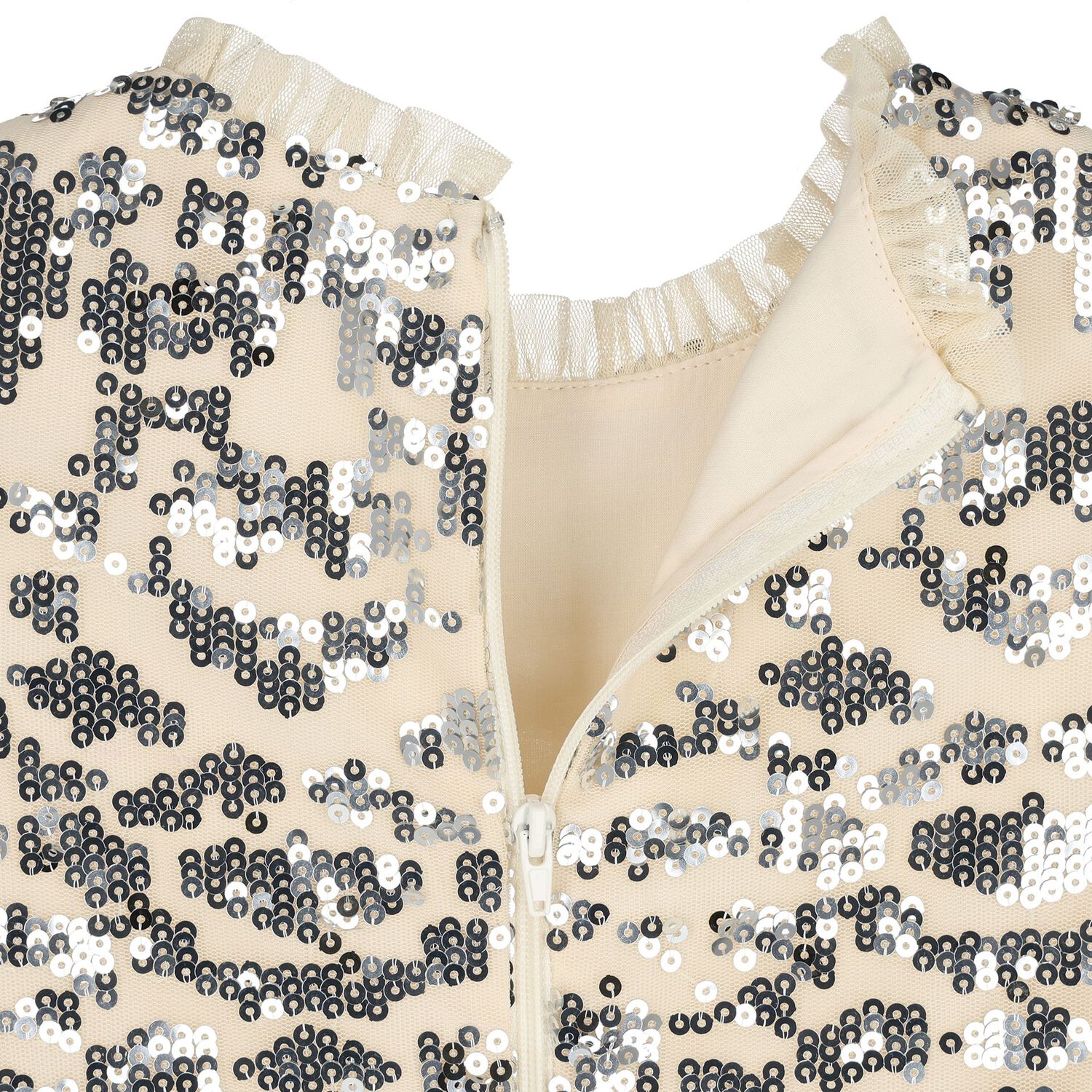 Girls Beige & Silver Sequin Maxi Dress, 1, hi-res