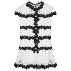 Girls White & Black Embroidered Floral Dress , 1, hi-res