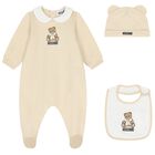 Beige & White Teddy Bear Logo Babygrow Gift Set, 2, hi-res