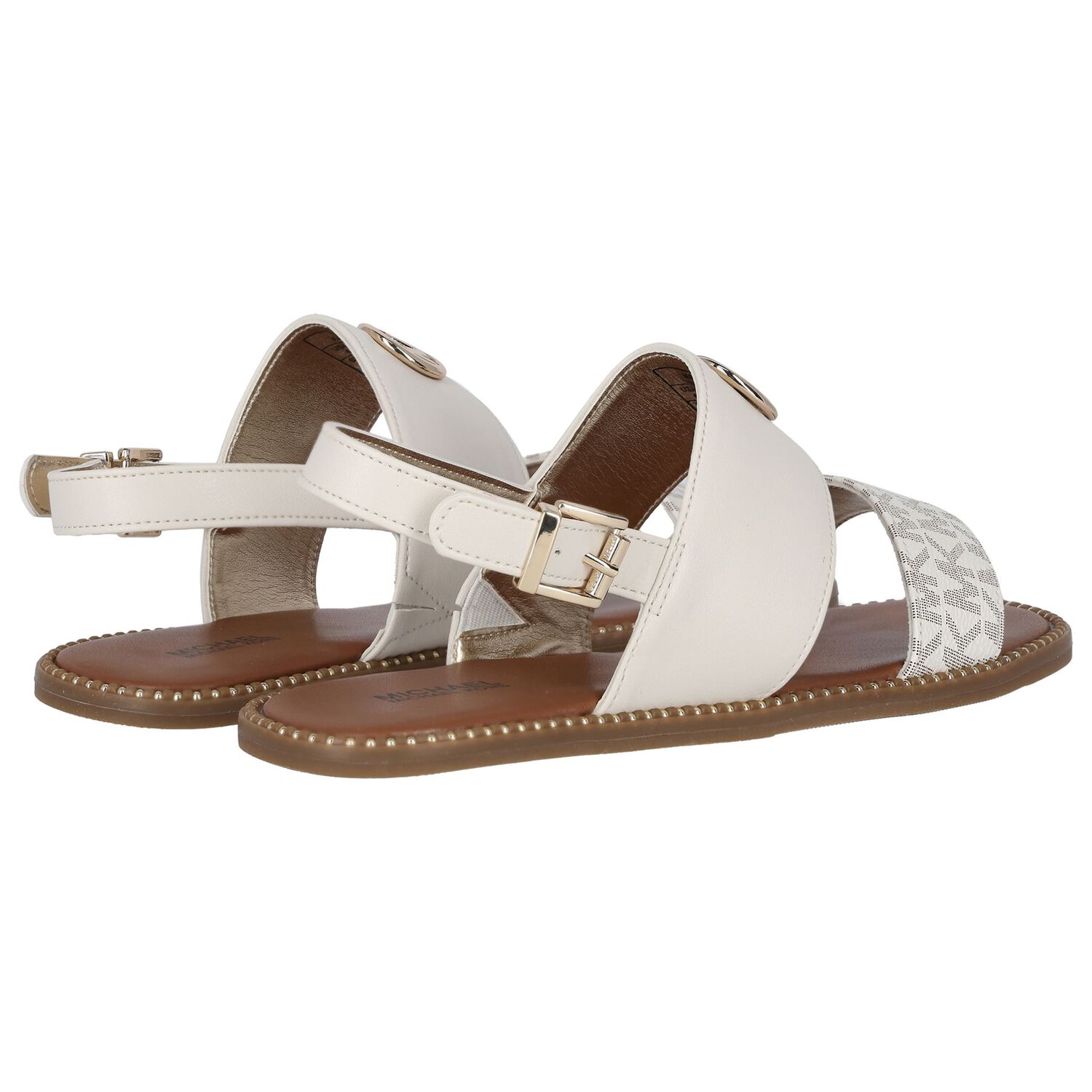 Girls Ivory & Beige Logo Sandals, 1, hi-res image number null