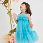 Girls Blue Tulle Dress, 2, hi-res